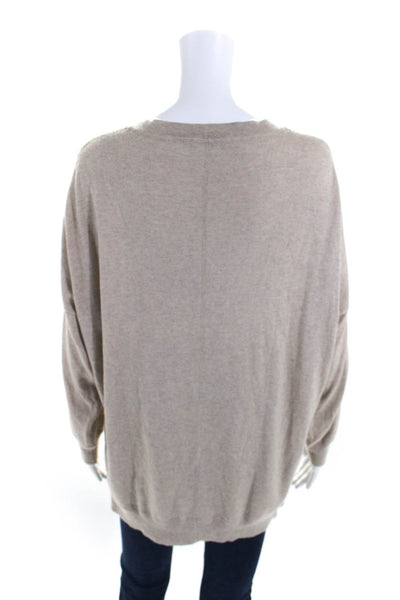 Chan Luu Womens Silk Long Sleeves Crew Neck Pullover Sweater Beige Size Large