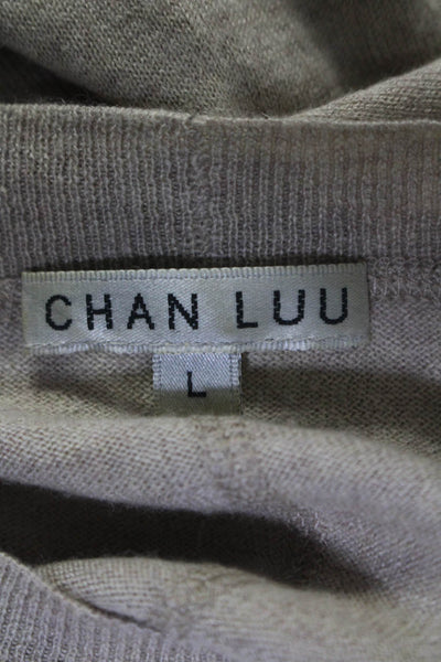 Chan Luu Womens Silk Long Sleeves Crew Neck Pullover Sweater Beige Size Large