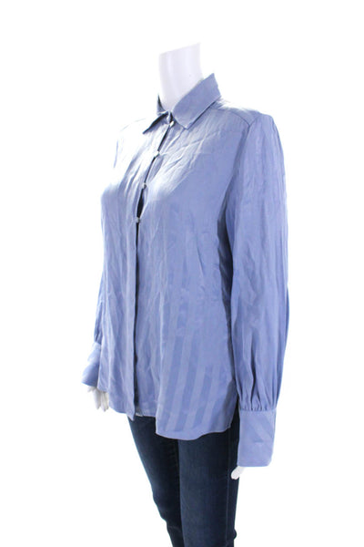 Etcetera Womens Striped Button Down Crew Neck Long Sleeves Blouse Sky Blue Size