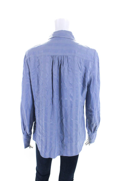 Etcetera Womens Striped Button Down Crew Neck Long Sleeves Blouse Sky Blue Size