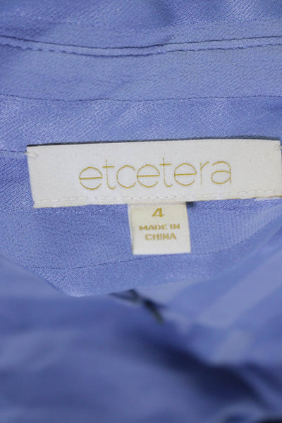 Etcetera Womens Striped Button Down Crew Neck Long Sleeves Blouse Sky Blue Size