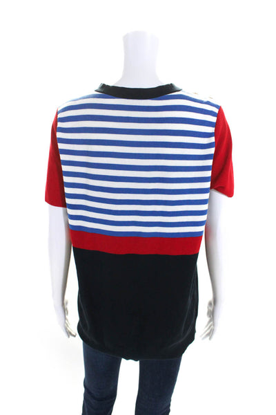 Worth New York Womens Striped Short Sleeves Sweater Blue Red Cotton Size Large