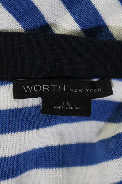 Worth New York Womens Striped Short Sleeves Sweater Blue Red Cotton Size Large