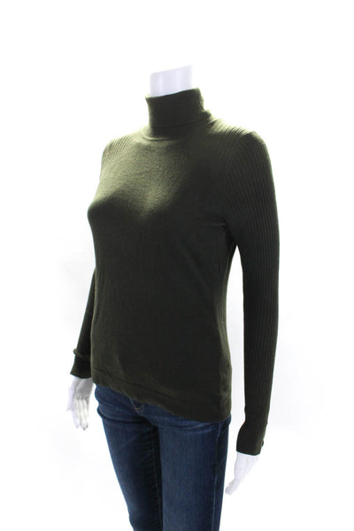 Etcetera Womens Ribbed Long Sleeves Turtleneck Sweater Green Size Small