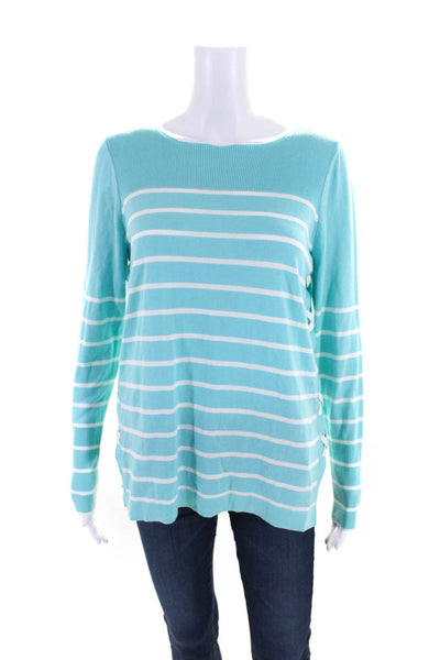 Etcetera Womens Striped Lace Up Sides Sweater Blue White Cotton Size Medium