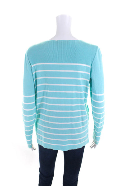 Etcetera Womens Striped Lace Up Sides Sweater Blue White Cotton Size Medium