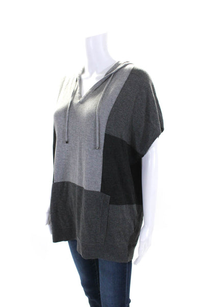 Etcetera Womens Short Sleeves Pullover Hoodie Gray Cotton Blend Size Small