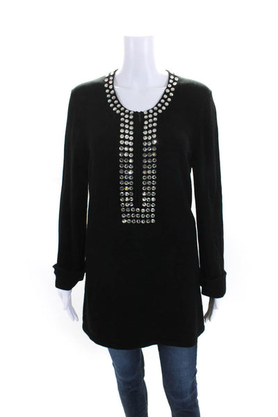 Carlisle Womens Jeweled Half Zipper Long Sleeves Sweater Black Size Large