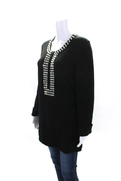 Carlisle Womens Jeweled Half Zipper Long Sleeves Sweater Black Size Large