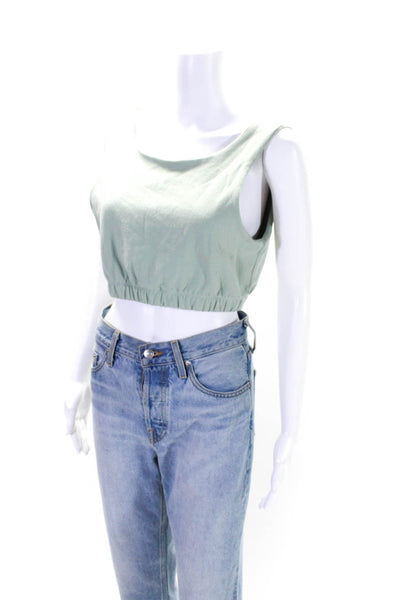 Parentezi Womens Sleeveless Scoop Neck Knit Crop Top Green Cotton Size Large