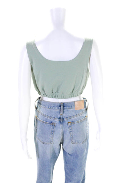 Parentezi Womens Sleeveless Scoop Neck Knit Crop Top Green Cotton Size Large