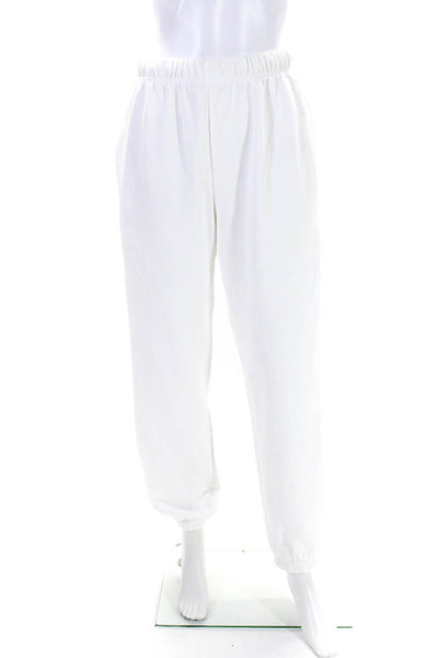 NIA Womens High Rise Drawstring Straight Leg Jogger Pants White Cotton Medium