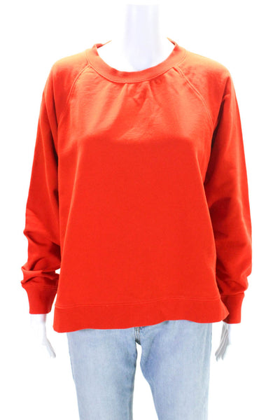 J Crew Womens Embroidered Eyelet Raglan Sleeve Crew Neck Sweatshirt Red Large