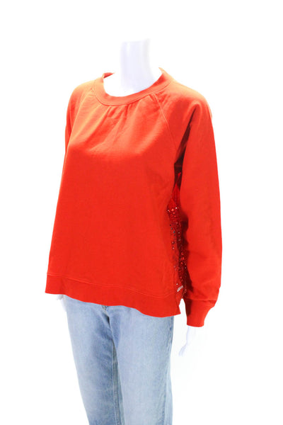 J Crew Womens Embroidered Eyelet Raglan Sleeve Crew Neck Sweatshirt Red Large