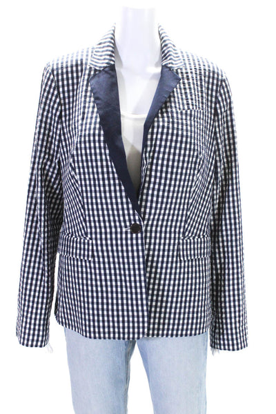 J Crew Womens Seersucker Check One Button Blazer Jacket Navy White Size 14