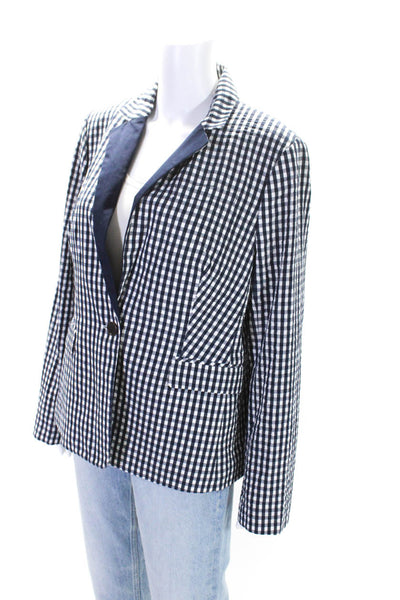 J Crew Womens Seersucker Check One Button Blazer Jacket Navy White Size 14