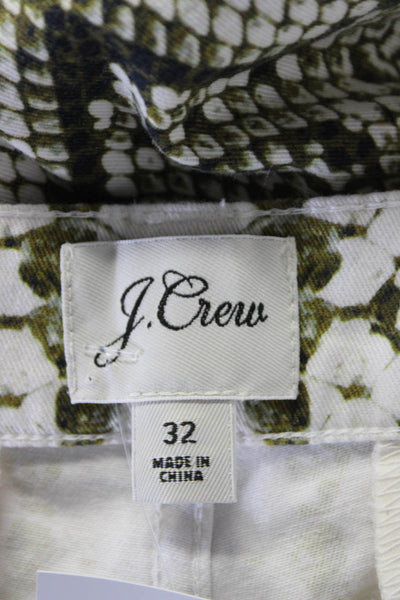 J Crew Womens Mid Rise Snakeskin Print Crop Boot Cut Jeans White Green Size 32