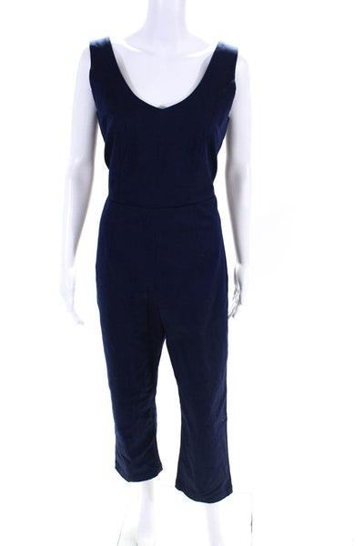 Frances Valentine Womens Tapered Leg Cropped V Neck Jumpsuit Navy Size Small