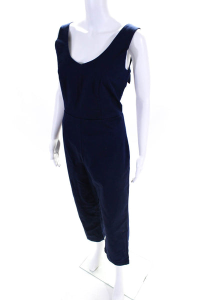 Frances Valentine Womens Tapered Leg Cropped V Neck Jumpsuit Navy Size Small