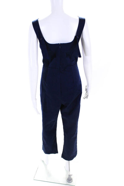 Frances Valentine Womens Tapered Leg Cropped V Neck Jumpsuit Navy Size Small