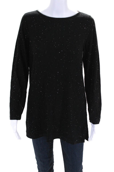 Eileen Fisher Women's Round Neck Long Sleeves Glitter Tunic Sweater Black Size S