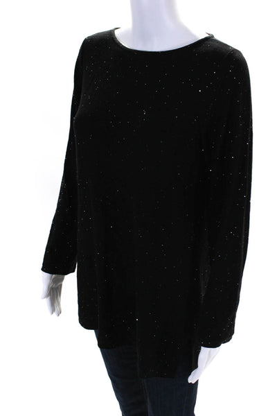 Eileen Fisher Women's Round Neck Long Sleeves Glitter Tunic Sweater Black Size S