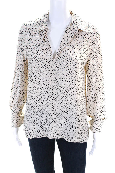 Theory Women's Collared Long Sleeves Slit Hem Spotted Dot Blouse Beige Size P