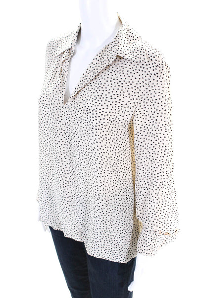 Theory Women's Collared Long Sleeves Slit Hem Spotted Dot Blouse Beige Size P