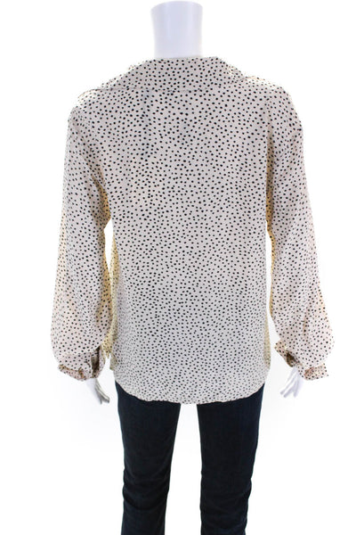 Theory Women's Collared Long Sleeves Slit Hem Spotted Dot Blouse Beige Size P