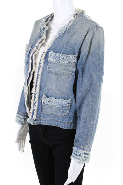 Current/Elliott Women's Round Neck Open Front Long Sleeves Jean Jacket Size 3