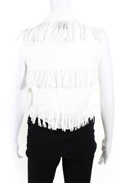 Sea Women's Collared Sleeveless Fringe Cropped Cotton Blouse White Size 6