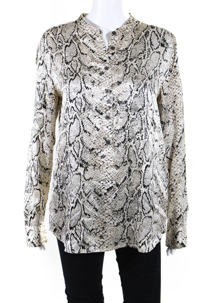 Equipment Femme Women's Round Neck Long Sleeves Snake Skin Print Blouse Size M