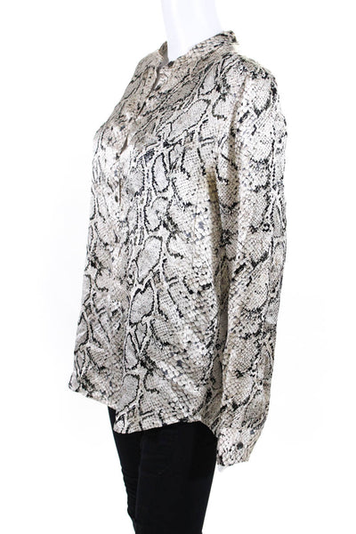 Equipment Femme Women's Round Neck Long Sleeves Snake Skin Print Blouse Size M