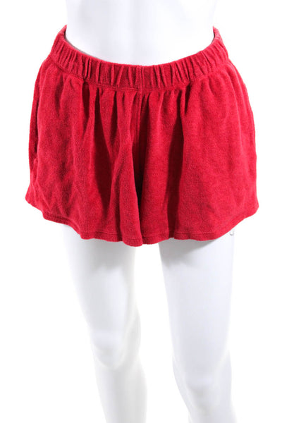 Suzie Kondi Womens Cotton Ruched Elastic Waist Slip-On Casual Shorts Red Size S