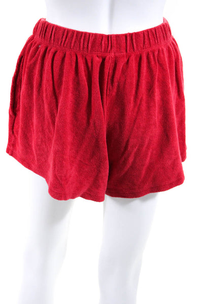 Suzie Kondi Womens Cotton Ruched Elastic Waist Slip-On Casual Shorts Red Size S