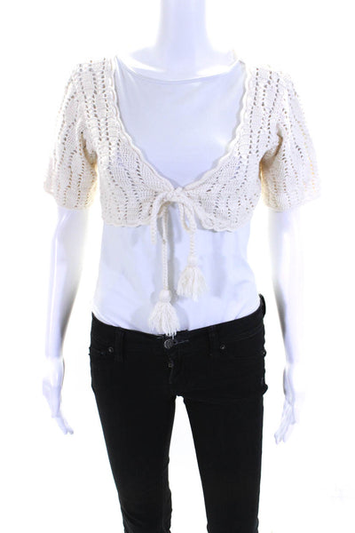 Akoia Bali Womens Woven Short Sleeves Cropped Sweater White Size Medium