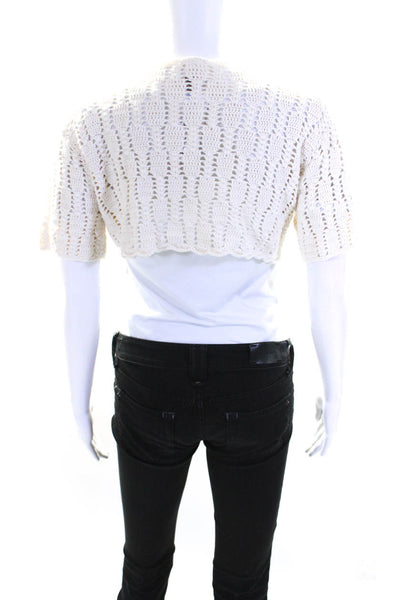 Akoia Bali Womens Woven Short Sleeves Cropped Sweater White Size Medium