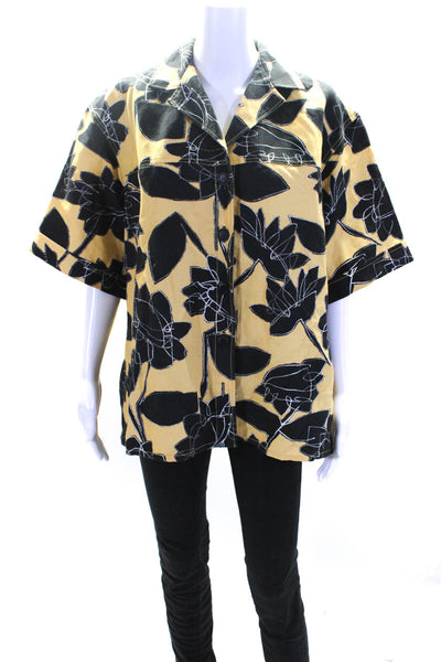 Jacquemus Womens Linen Floral Print Button Down Shirt Yellow Black Size EUR 34