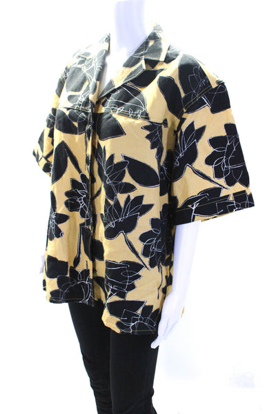 Jacquemus Womens Linen Floral Print Button Down Shirt Yellow Black Size EUR 34