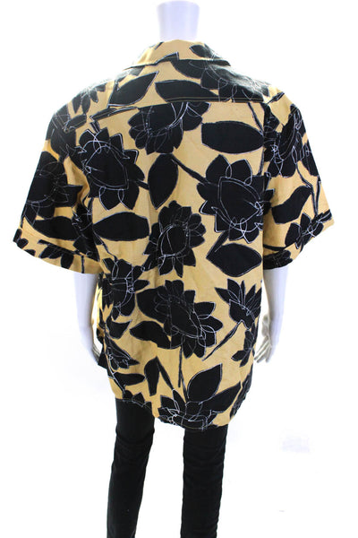 Jacquemus Womens Linen Floral Print Button Down Shirt Yellow Black Size EUR 34