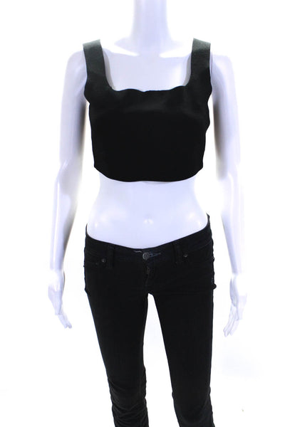 A.L.C. Womens Sleeveless Square Neck Cropped Stretch Tank Top Black Size Small