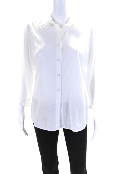 Shannon Mclean Womens 3/4 Sleeve Ruffle Collar Button Up Top Blouse White Large