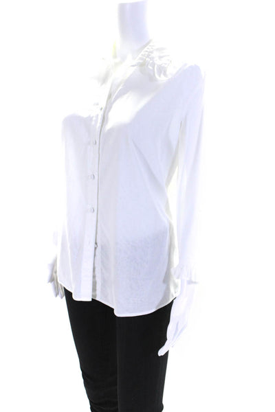 Shannon Mclean Womens 3/4 Sleeve Ruffle Collar Button Up Top Blouse White Large