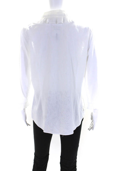 Shannon Mclean Womens 3/4 Sleeve Ruffle Collar Button Up Top Blouse White Large