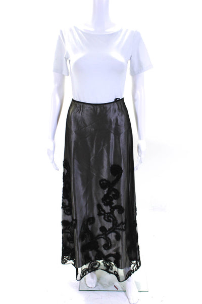 Cynthia Rowley Womens Embroidered Mesh Maxi Skirt Black Silver Size 6