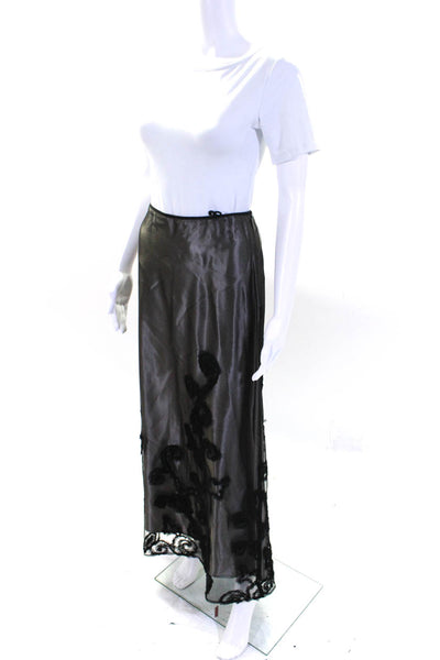 Cynthia Rowley Womens Embroidered Mesh Maxi Skirt Black Silver Size 6