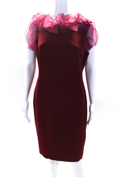 Max Mara Womens Organza Ruffle Sleeveless Sheath Dress Maroon Size 10