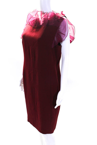 Max Mara Womens Organza Ruffle Sleeveless Sheath Dress Maroon Size 10