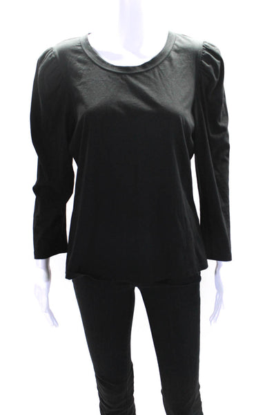 A.L.C. Womens Round Neck Puff Long Sleeve Pullover T-Shirt Black Size L