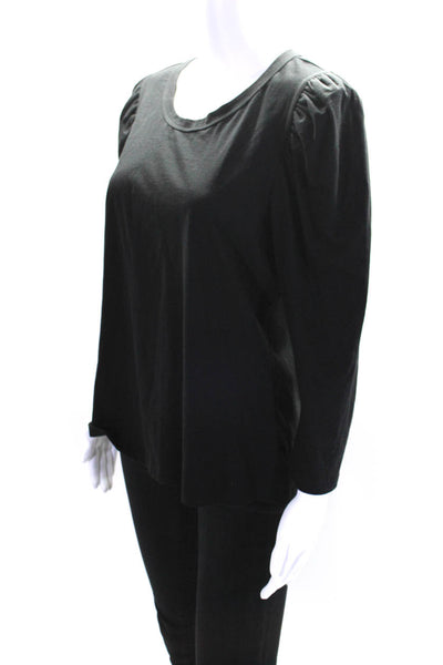 A.L.C. Womens Round Neck Puff Long Sleeve Pullover T-Shirt Black Size L